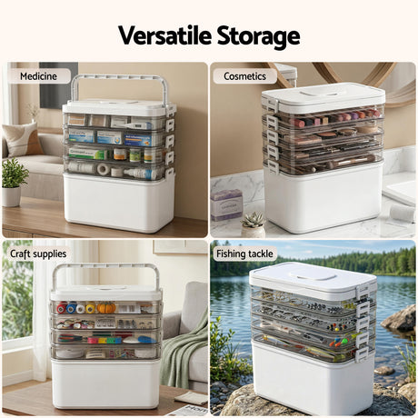Artiss 5 Tier Portable Storage Box Detachable with Handles Plastic Clear