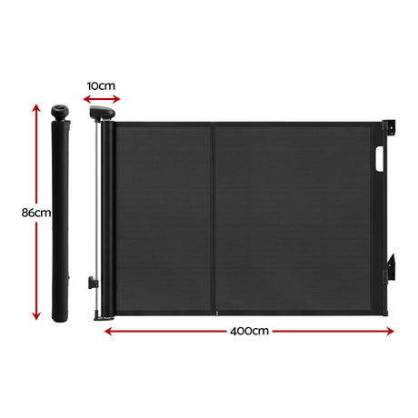 Keezi Retractable Gate Baby Gate Pet Safety Fence Extends up to 400cm Black
