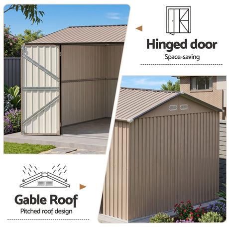 Giantz 3X3M Garden Shed Outdoor Storage Backyard Tool Shed Galvanized Steel Brown