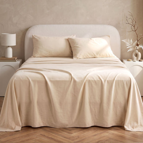 Giselle Double Sheet Set 150 GSM Anti-pilling Micro Flannel, Fast Drying Lightweight 4 Piece, 40CM Deep Pocket Fits Thick Mattress, Cream White