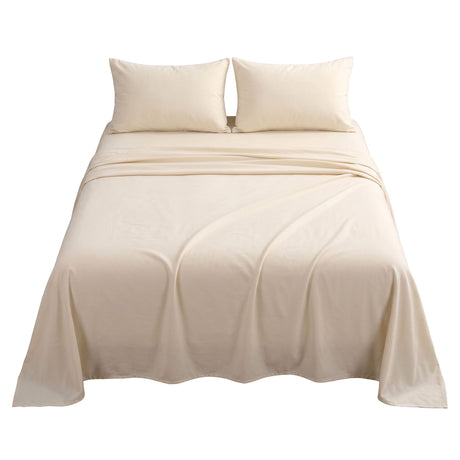 Giselle Queen Sheet Set 150 GSM Anti-pilling Micro Flannel, Fast Drying Lightweight 4 Piece, 40CM Deep Pocket Fits Thick Mattress, Cream White