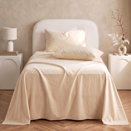 Giselle Single Sheet Set 150 GSM Anti-pilling Micro Flannel, Fast Drying Lightweight 4 Piece, 40CM Deep Pocket Fits Thick Mattress, Cream White