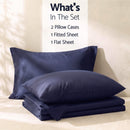 Giselle King 500TC Cotton 4Pcs Sheet Set with 40cm Extra Deep Pocket for Thick Mattresses Sateen Weave for Sweaty Nights Navy Blue