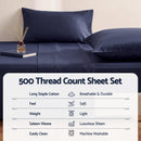 Giselle Queen 500TC Cotton 4Pcs Sheet Set with 40cm Extra Deep Pocket for Thick Mattresses Sateen Weave for Sweaty Nights Navy Blue
