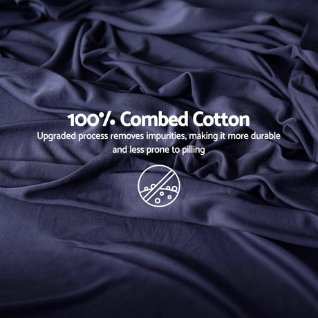 Giselle Queen 500TC Cotton 4Pcs Sheet Set with 40cm Extra Deep Pocket for Thick Mattresses Sateen Weave for Sweaty Nights Navy Blue