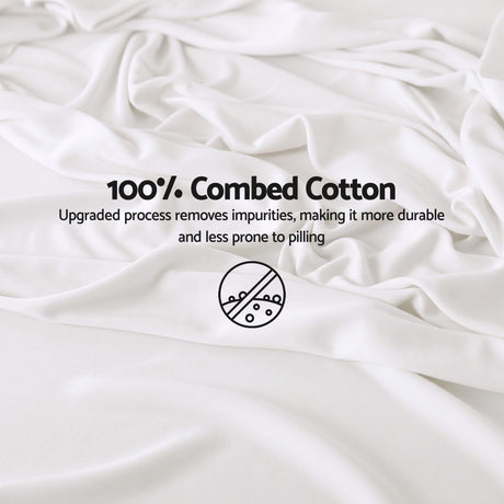 Giselle King 500TC Cotton 4Pcs Sheet Set with 40cm Extra Deep Pocket for Thick Mattresses Sateen Weave for Sweaty Nights White