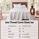 Giselle Single 500TC Cotton 4Pcs Sheet Set with 40cm Extra Deep Pocket for Thick Mattresses Sateen Weave for Sweaty Nights White
