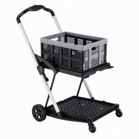 Artiss Shopping Trolley with Wheels 2 Layer w/1 Crate Foldable Trolley Grey