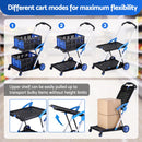 Artiss Shopping Trolley with Wheels 2 Layer w/2 Crates Foldable Trolley Blue
