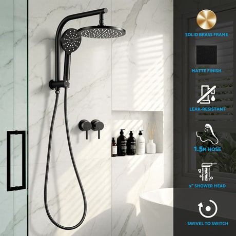 Cefito 9'' Rain Shower Head Set Handheld Round High Pressure Twins Tap Chrome