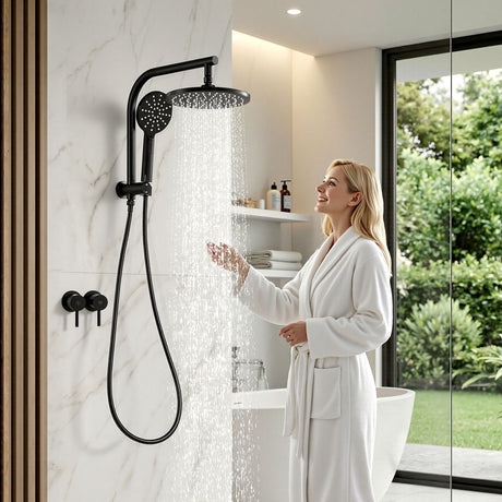 Cefito 9'' Rain Shower Head Set Handheld Round High Pressure Twins Tap Chrome