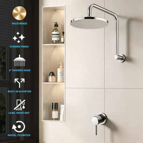 Cefito 9'' Rain Overhead Swivel Shower Head with Wall Bathroom Mixer Silver
