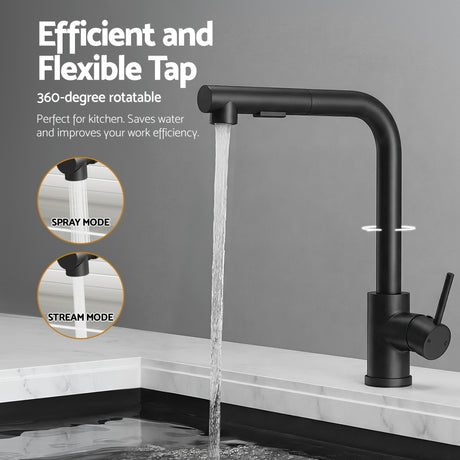 Cefito Stainless Steel Sink 60x45CM With Pull Out Mixer Tap Kitchen Basin Single Bowl Black