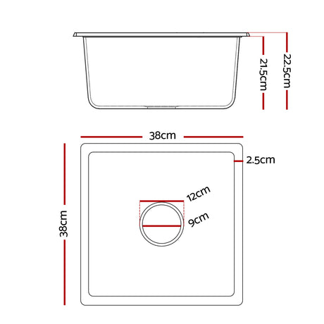 Cefito Kitchen Sink 38x38cm Granite Stone Sink Single Bowl White