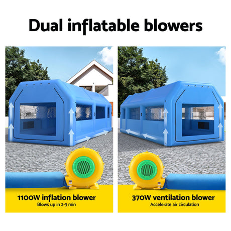 Giantz Inflatable Spray Booth Car Paint Tent 1000X500X350cm 2 Blowers Filter Mobile Garage Workstation