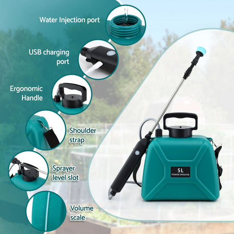 Giantz Weed Sprayer Garden Sprayer USB Charging Electric Shoulder Sprayer 5L