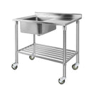 Cefito Stainless Steel Sink Bench Kitchen Work Benches Bowl Wheels 304