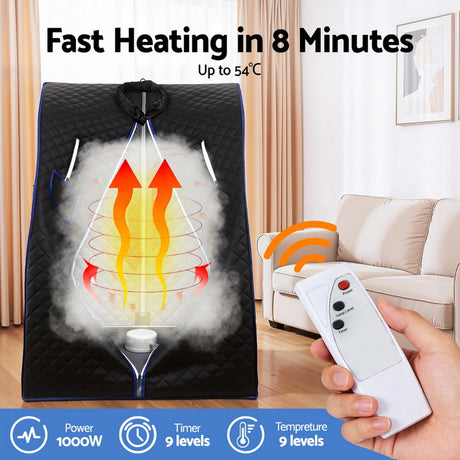 Devanti Portable Steam Sauna Tent 1000W 2L Steamer Pot Personal Home SPA Timer