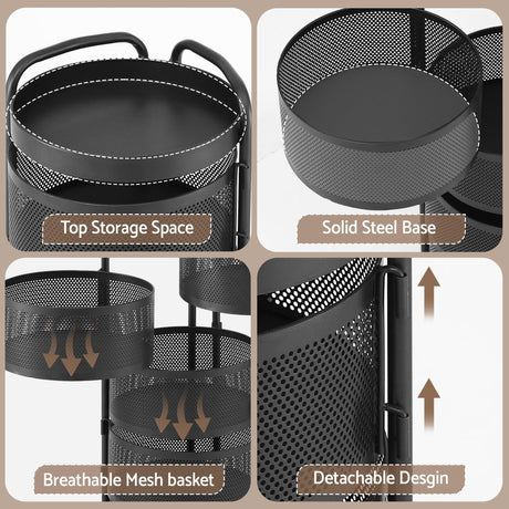 Artiss Storage Trolley Kitchen Cart 5 Tiers Storage Rack Round Basket Black