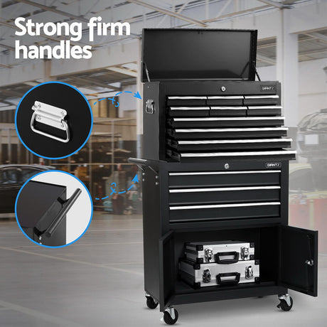Giantz 13 Drawer Tool Box Cabinet Chest Toolbox Storage Garage Organiser Black