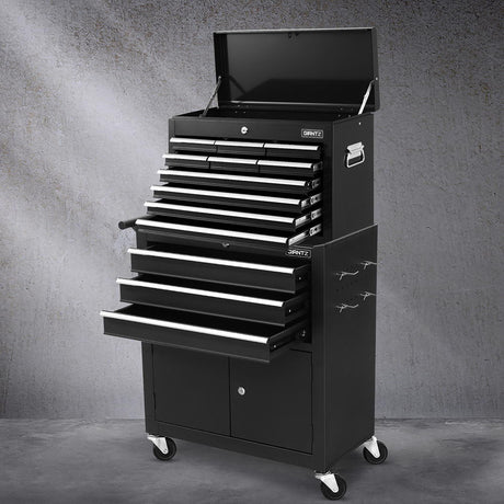 Giantz 13 Drawer Tool Box Cabinet Chest Toolbox Storage Garage Organiser Black