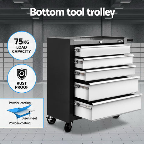 Giantz 15 Drawers Tool Chest Trolley Toolbox 2-in-1 Storage Black& Grey