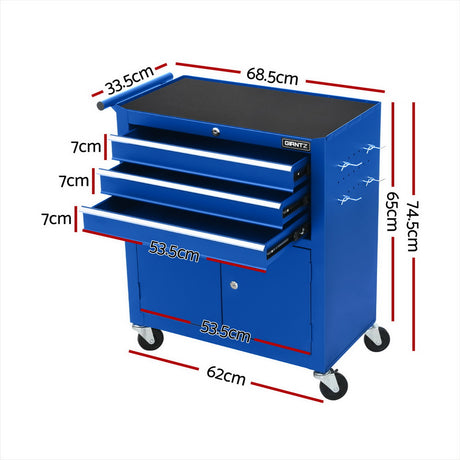 Giantz 3 Drawer Tool Box Cabinet Chest Toolbox Garage Storage Organiser