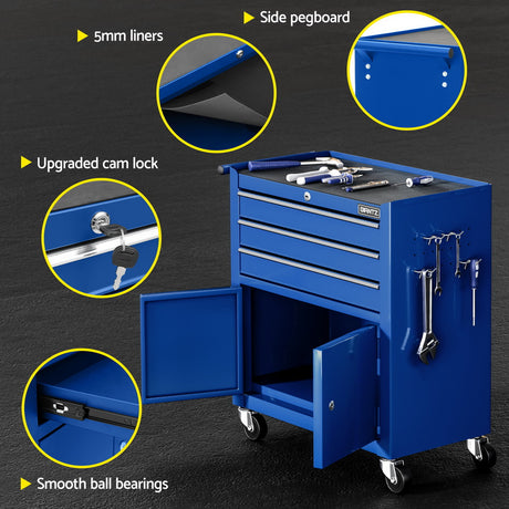 Giantz 3 Drawer Tool Box Cabinet Chest Toolbox Garage Storage Organiser