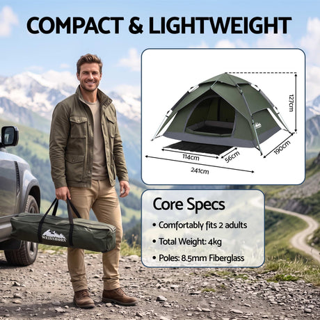 Weisshorn 2 Person Camping Tent Automatic Pop Up Water Repellent Shade Outdoor