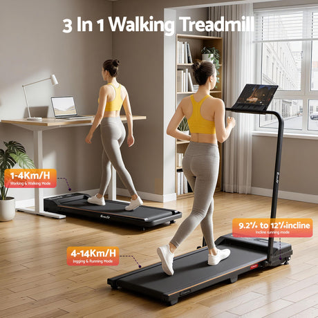 Everfit 3 in 1 Walking Pad Treadmill 12% Incline Foldable Under Desk Treadmills for Home Gym With 38cm Wide Belt Black