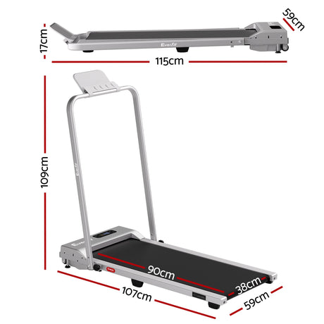 Everfit 3 in 1 Walking Pad Treadmill 12% Incline Foldable Under Desk Treadmills for Home Gym With 38cm Wide Belt Silver