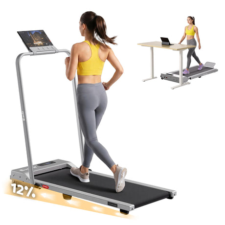 Everfit 3 in 1 Walking Pad Treadmill 12% Incline Foldable Under Desk Treadmills for Home Gym With 38cm Wide Belt Silver
