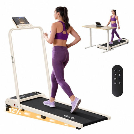 Everfit 3 in 1 Walking Pad Treadmill 12% Incline Foldable Under Desk Treadmills 40cm Belt Beige