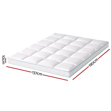 Giselle Bedding 1500GSM Bamboo Pillowtop Mattress Topper 10cm Thick Pad for Back Pain Relief, High Loft Cooling Underlay for Dorm & Guest Bed, 45cm Deep Pocket Double