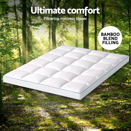 Giselle Bedding 1500GSM Bamboo Pillowtop Mattress Topper 10cm Thick Pad for Back Pain Relief, High Loft Cooling Underlay for Dorm & Guest Bed, 45cm Deep Pocket Double