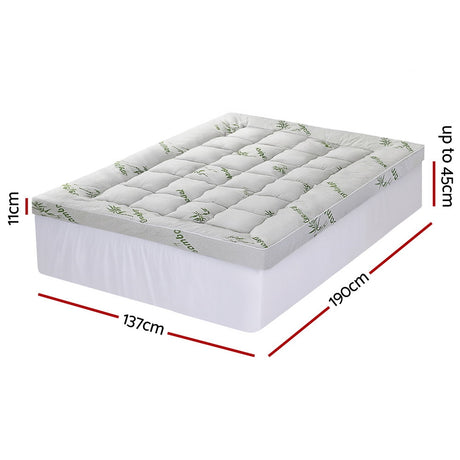 Giselle Bedding 1500GSM Pillowtop Mattress Topper Bamboo Mattress Pad for Back Pain Relief Washable 11cm Thick Bed Cover with 45cm Deep Pocket Double