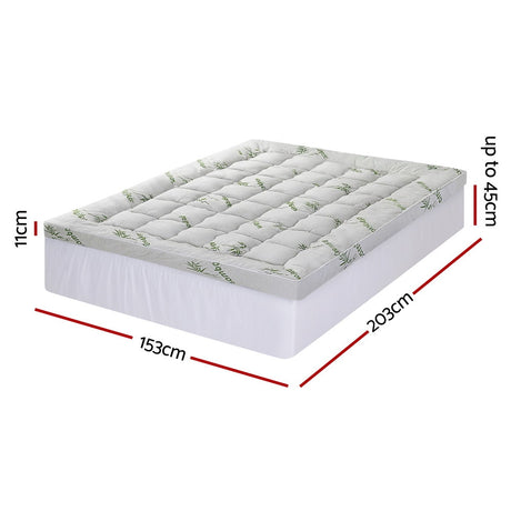 Giselle Bedding 1500GSM Pillowtop Mattress Topper Bamboo Mattress Pad for Back Pain Relief Washable 11cm Thick Bed Cover with 45cm Deep Pocket Queen
