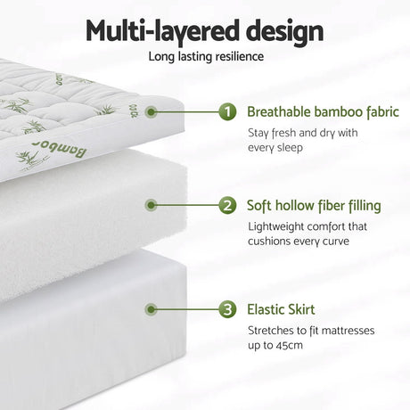 Giselle Bedding 1500GSM Pillowtop Mattress Topper Bamboo Mattress Pad for Back Pain Relief Washable 11cm Thick Bed Cover with 45cm Deep Pocket Queen