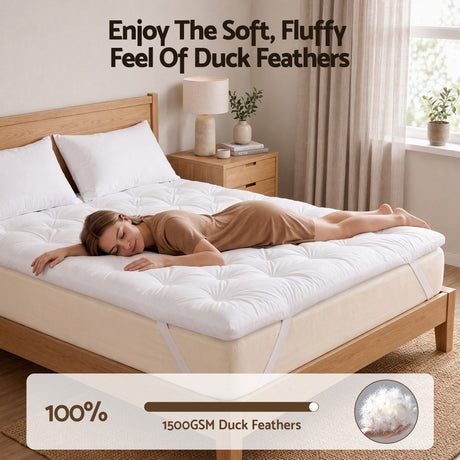 Giselle King Pillow Top Mattress Topper 1300GSM White Duck Feather For Old Bed Upgrade 5cm Thick