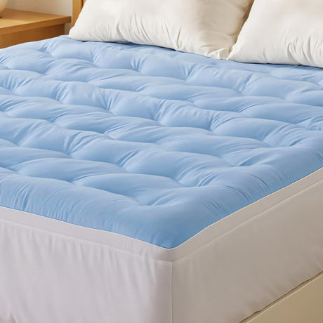 Giselle Bedding Pillowtop Mattress Topper 5cm Reversible Cooling & Soft Coral Fleece Pad for Back Pain Relief, Washable Skin-friendly Bed Protector with 45cm Deep Pocket Double