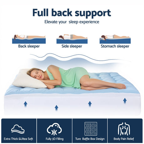 Giselle Bedding Pillowtop Mattress Topper 5cm Reversible Cooling & Soft Coral Fleece Pad for Back Pain Relief, Washable Skin-friendly Bed Protector with 45cm Deep Pocket King