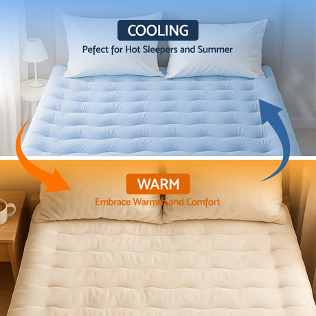 Giselle Bedding Pillowtop Mattress Topper 5cm Reversible Cooling & Soft Coral Fleece Pad for Back Pain Relief, Washable Skin-friendly Bed Protector with 45cm Deep Pocket King