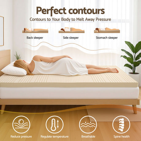Giselle Bedding Latex Mattress Topper, 7.5cm Thick 7-Zone Pressure Relief Bed Pad with Washable Cover, Cooling Breathable Mat for Side Sleepers & Back Pain, Beige King