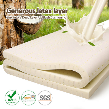 Giselle Bedding Latex Mattress Topper, 5cm Thick Cooling Bed Pad for Side Sleepers Pain Relief, 7 Zone Foldable Mat with Washable Cover for Guest Room Bedroom Single
