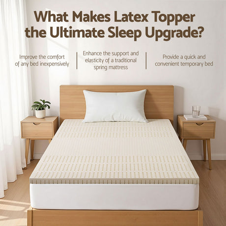 Giselle Bedding Latex Mattress Topper, 5cm Thick Cooling Bed Pad for Side Sleepers Pain Relief, 7 Zone Foldable Mat with Washable Cover for Guest Room Bedroom Single