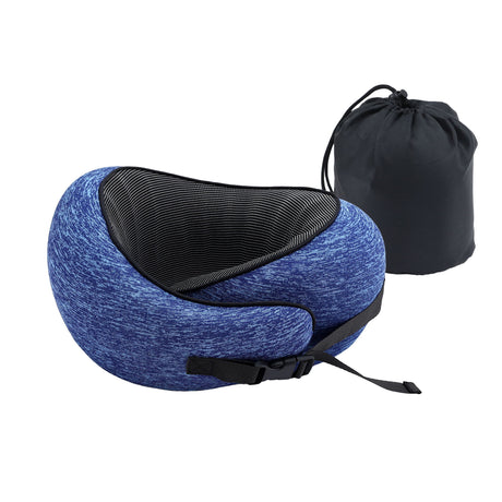 Wanderlite Travel Pillows for Airplanes Ergonomic Memory Foam Neck Pillow, Breathable & Washable Cover, Travel Bag Included, Airplane Pillow for Airplane, Car, Office and Home, Blue