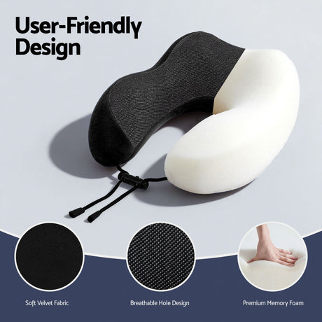 Wanderlite Travel Pillow for Airplanes Memory Foam Neck Pillows for Traveling, Soft & Washable Cover with Storage Bag, Portable Plane Accessories for Airplanes Offices Cars, Black