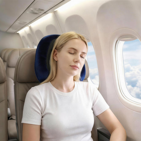 Wanderlite Travel Pillow for Airplanes Memory Foam Neck Pillows for Traveling, Soft & Washable Cover with Storage Bag, Portable Plane Accessories for Airplanes Offices Cars, Blue