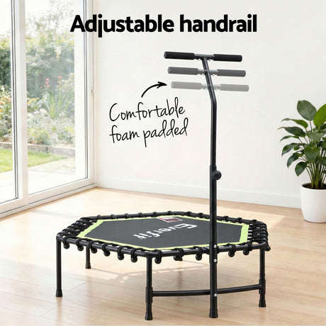 Everfit 48inch Hexagon Fitness Trampoline Rebounder Adjustable Handrail Green