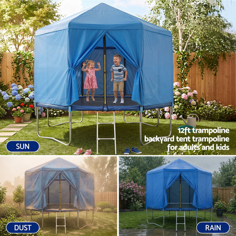 Everfit 12FT Kids Trampoline with Blue Tent Cover Ladder Rebounder Outdoor Toys